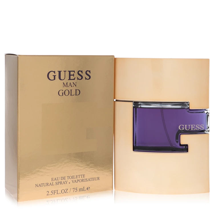 Guess Man Gold perfume bottle and packaging on a white background 100ml