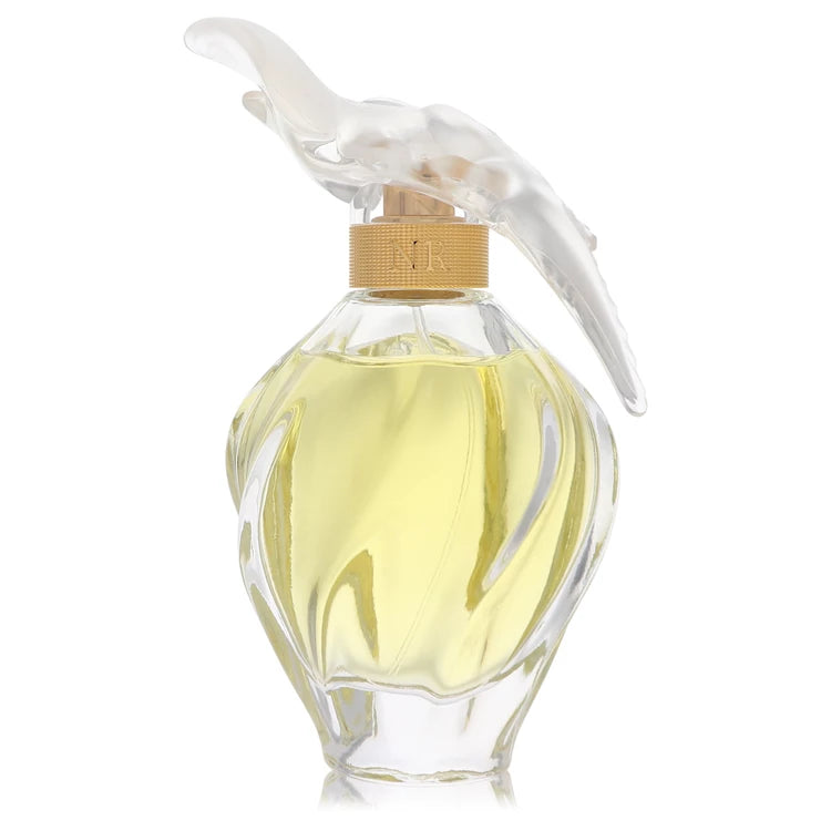 Bottle of L’Air du Temps by Nina Ricci Eau de Toilette with white background and dove cap 100ml
