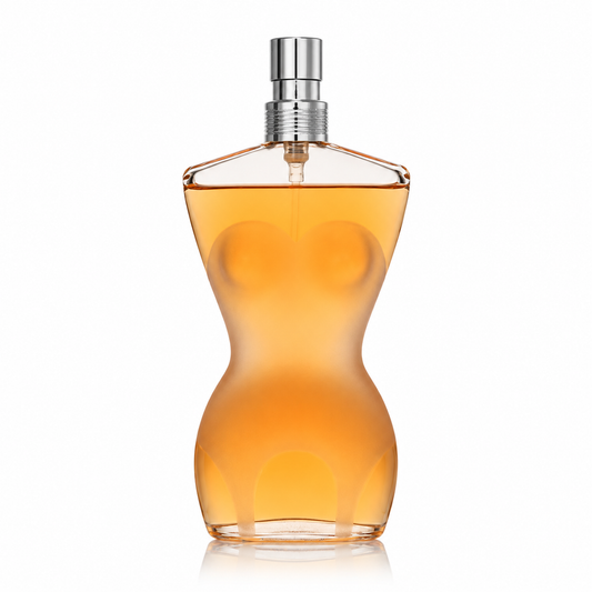 Jean Paul Gaultier Classique Eau de Toilette for Women. Bottle shaped like a women's torso. 100ml