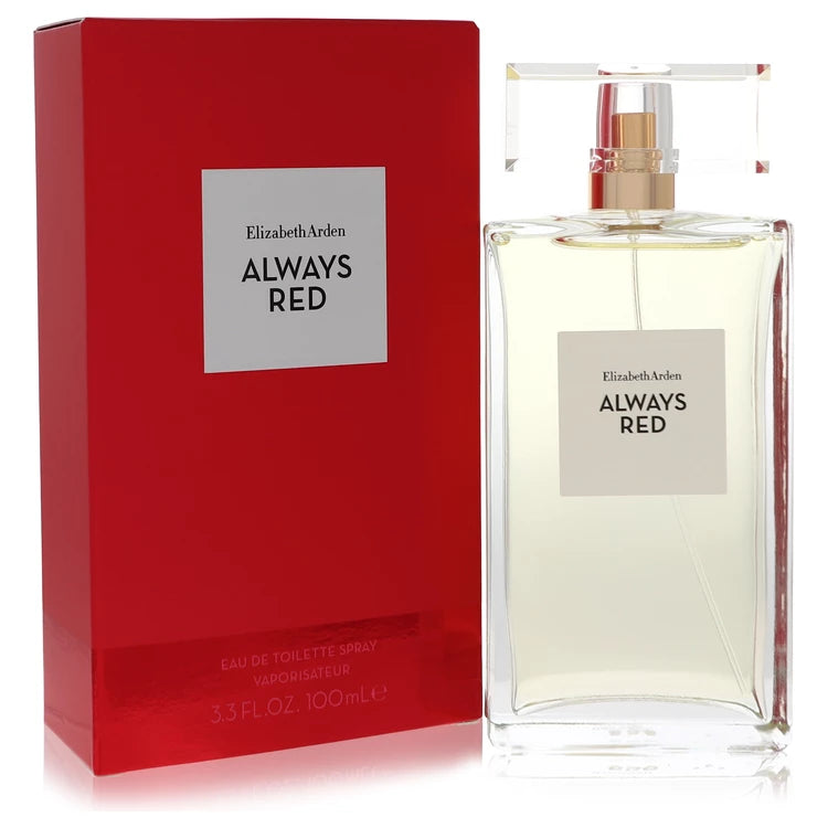 Elizabeth Arden Always Red perfume bottle and packaging on a white background 100ml