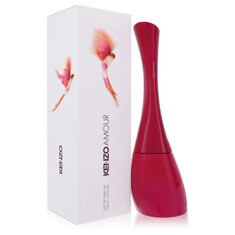 Red Kenzo Amour perfume bottle and packaging on a white background 100ml
