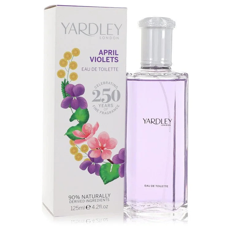 Yardley London April Violets perfume bottle and packaging on a white background 125ml