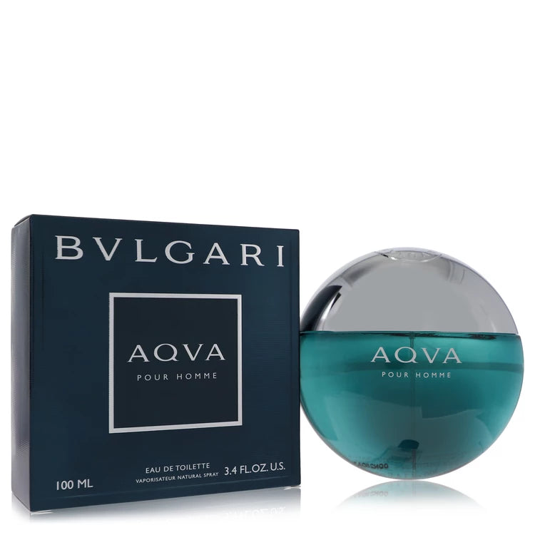 Bulgari Aqva pour Homme perfume bottle and packaging on a white background 100ml