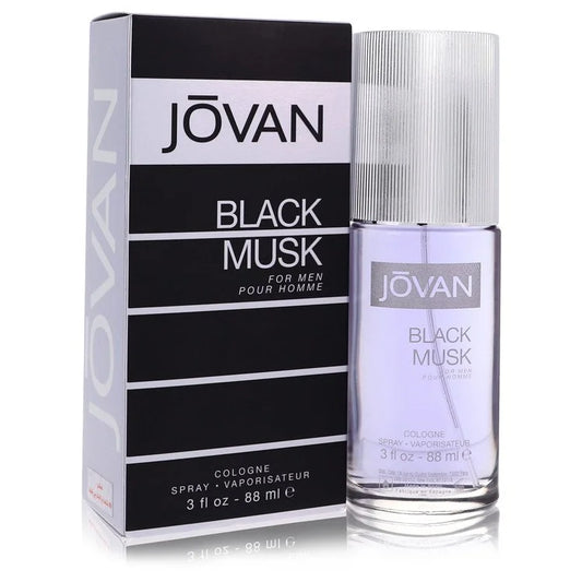 Jovan Black Musk cologne bottle and packaging on a white background 90ml