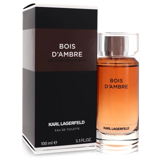 Karl Lagerfeld Bois d'Ambre perfume bottle and packaging on a white background 100ml