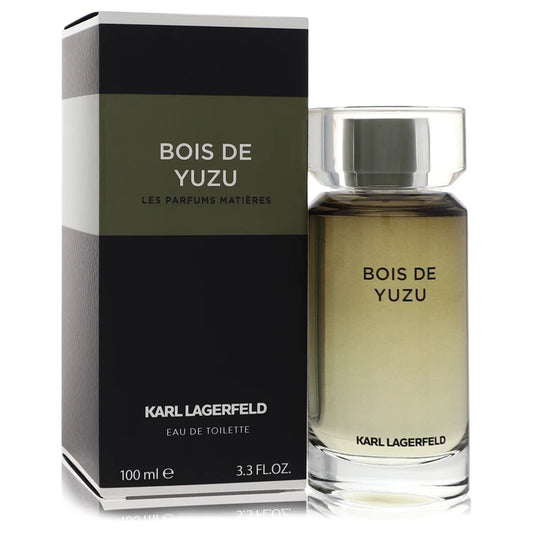 Karl Lagerfeld Bois de Yuzu perfume bottle and packaging on a white background 100ml
