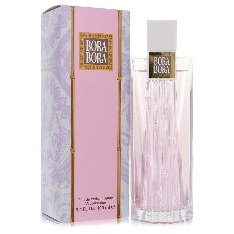 Bottle of Bora Bora for Women Eau de Parfum with tropical flowers and beach-inspired background 100ml