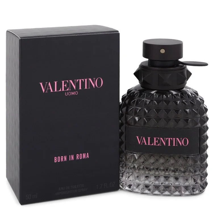 Valentino Uomo Born in Roma perfume bottle and packaging on a white background
