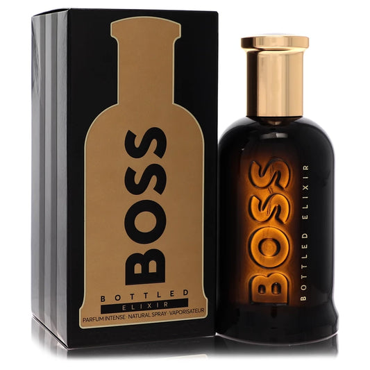 Boss Bottled Elixir Parfum Intense bottle by Hugo Boss, a bold amber woody men’s fragrance with incense, cardamom, vetiver, patchouli, cedarwood, and labdanum 100ml