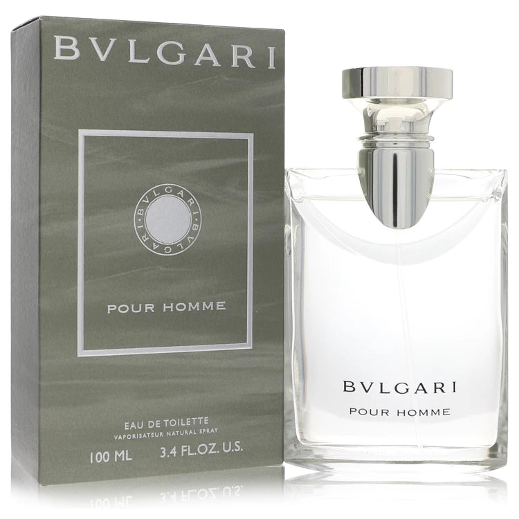 Bulgari Pour Homme perfume bottle and packaging on a white background 100ml