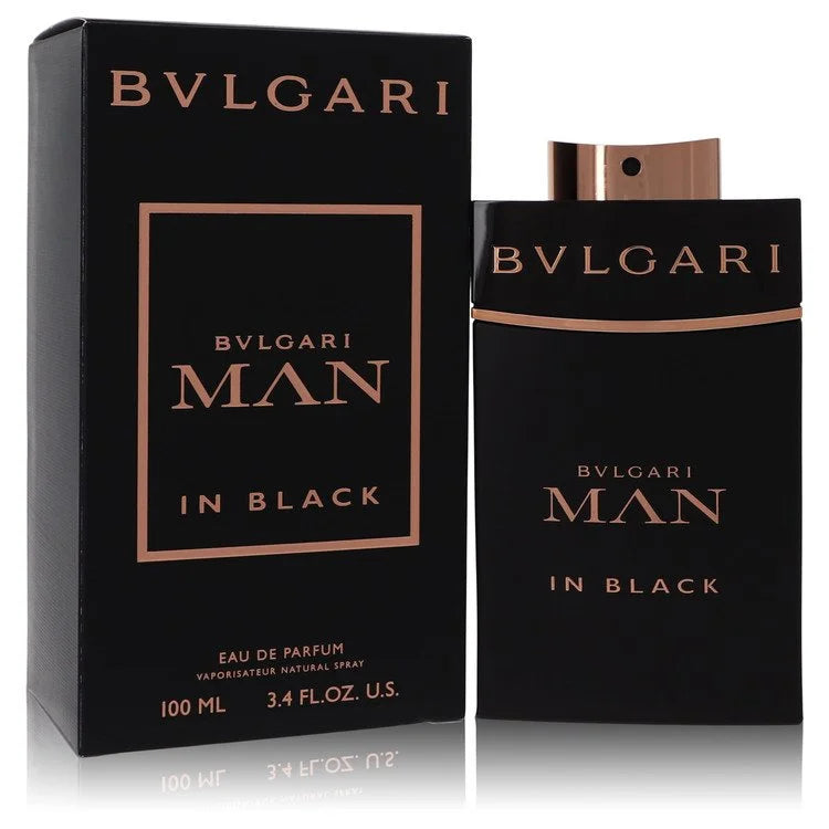 Bulgari Man in Black perfume bottle and packaging on a white background 100ml