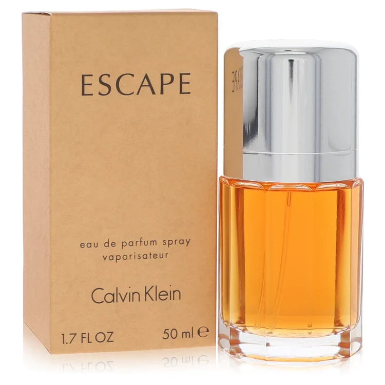 Calvin Klein Escape for Women – fresh aquatic floral fragrance in tall glass bottle with silver top. 50ml