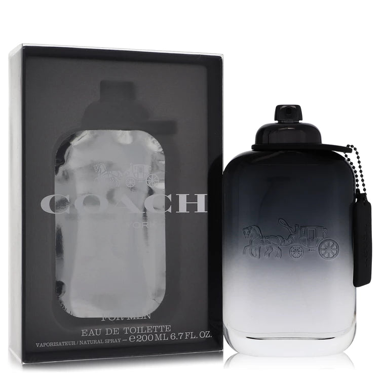 Coach men's eau de toilette bottle and packaging on a white background 200ml