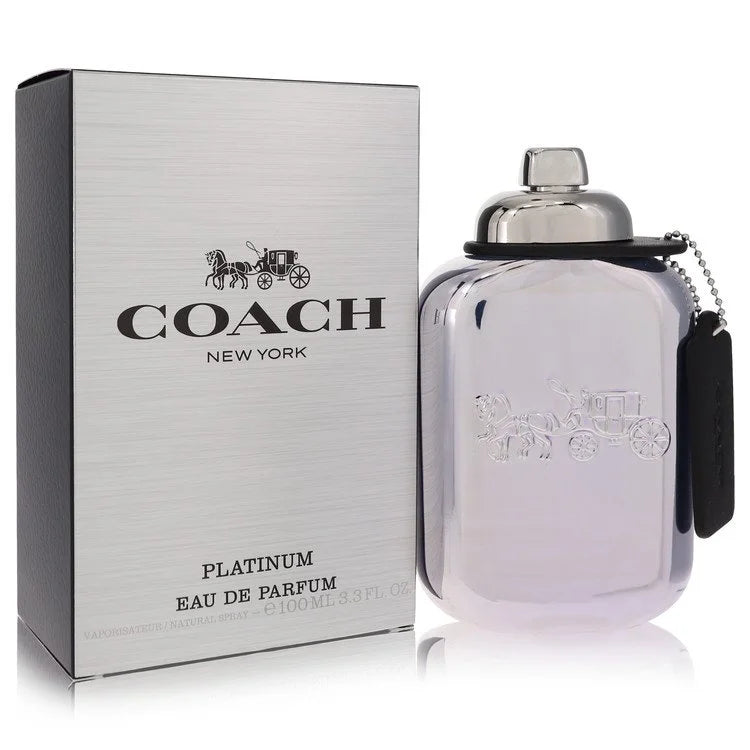 Coach New York Platinum Eau de Parfum bottle and packaging on a white background 100ml