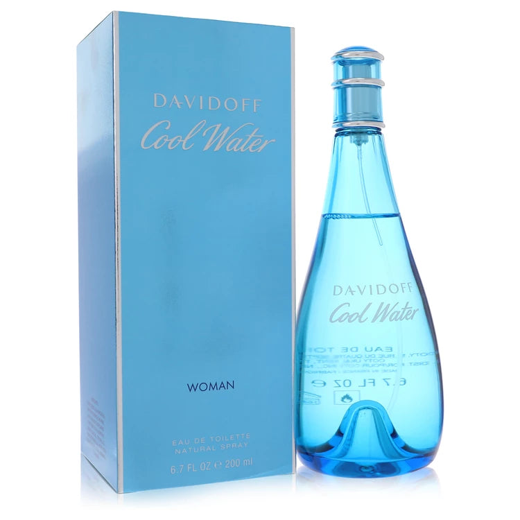 Blue Davidoff Cool Water perfume bottle and packaging on a white background 200ml