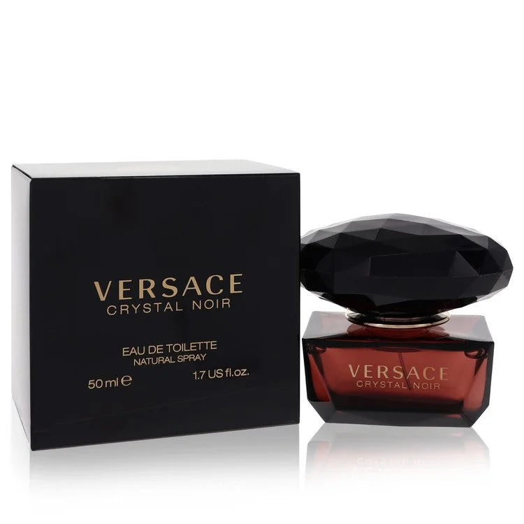 Versace Crystal Noir Eau de Toilette – lighter floral version in same dark jewel-cut bottle. 50ml
