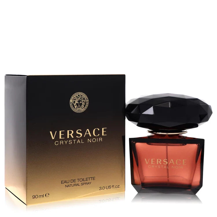 Versace Crystal Noir Eau de Toilette – lighter floral version in same dark jewel-cut bottle. 90ml