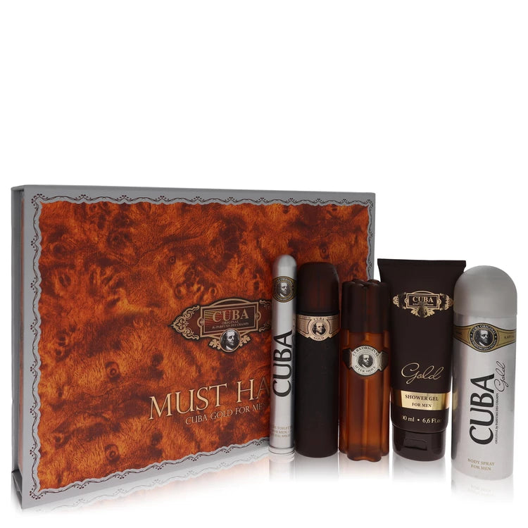 Cuba Gold Gift Set – 100ml EDT + 100ml After Shave Spray + 200ml Body Deodorant Spray + 200ml Shower Gel + 35ml EDT