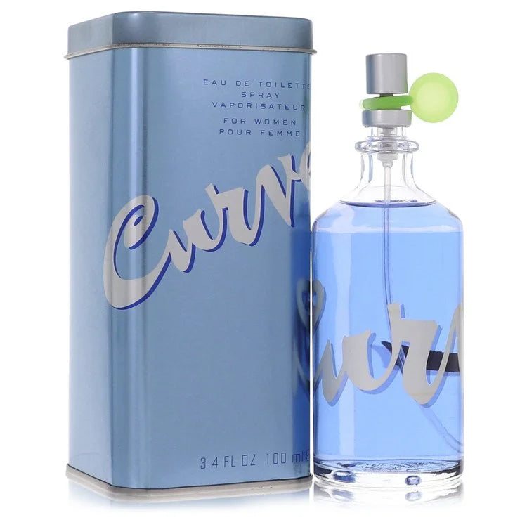 Blue Curves perfume bottle and packaging on a white background 100ml