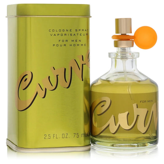 Perfume bottle and packaging of 'Curve' cologne for men on a white background 75ml