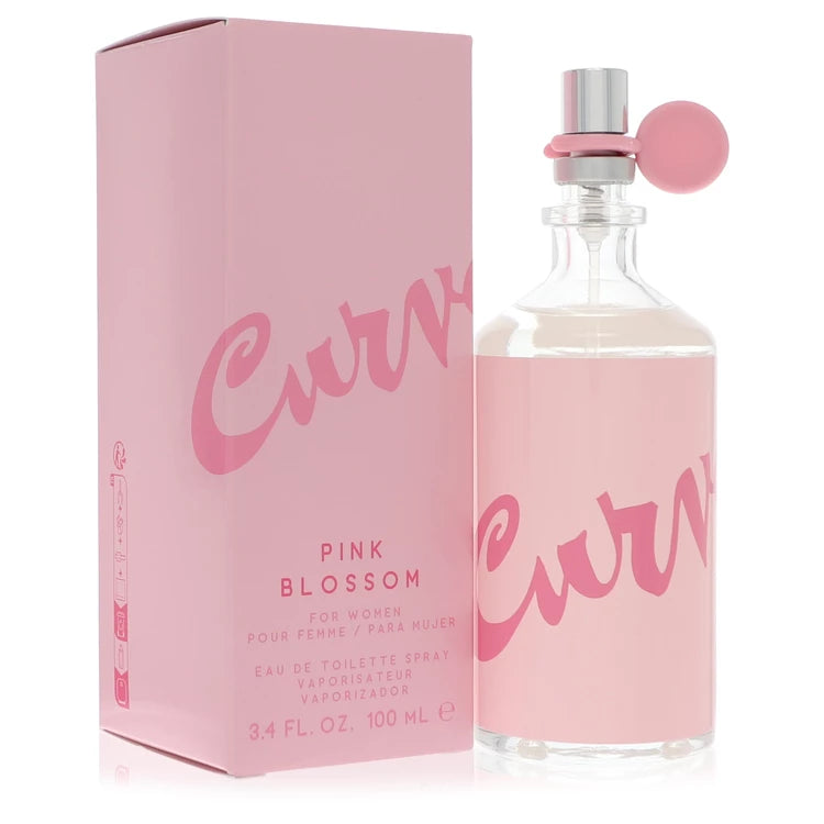 Curves Pink Blossom perfume bottle and packaging on a white background 100ml