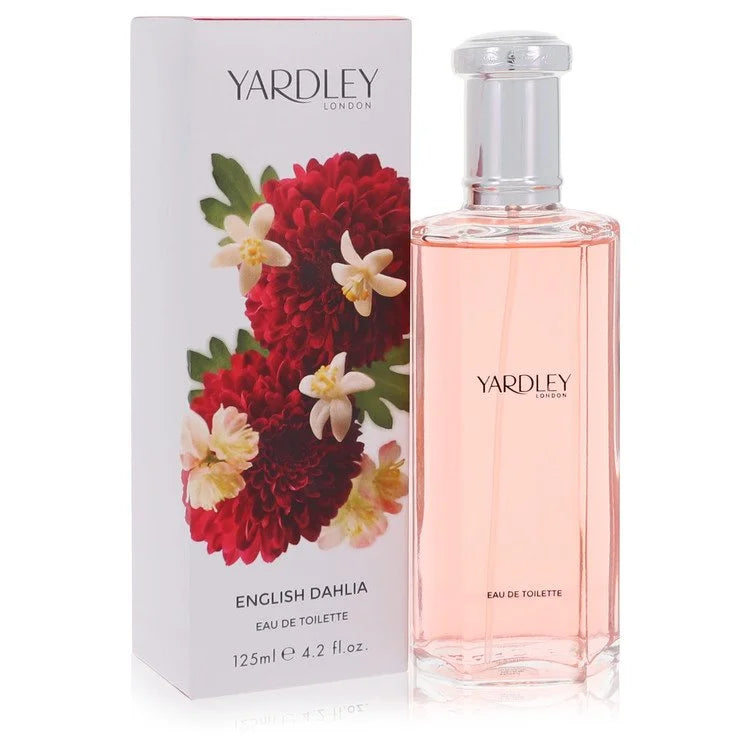 Yardley English Dahlia perfume bottle and packaging on a white background 125ml