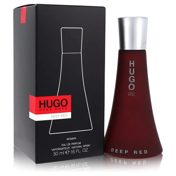 Hugo Boss Deep Red – bold fruity oriental perfume in deep burgundy tapered bottle with silver cap. 50ml