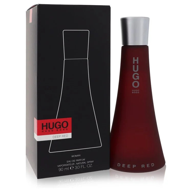 Hugo Boss Deep Red – bold fruity oriental perfume in deep burgundy tapered bottle with silver cap. 90ml