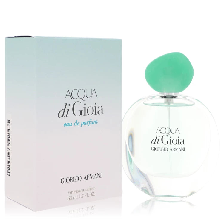 Armani Acqua di Gioia – fresh aquatic floral perfume for women in soft green rounded bottle. 50ml