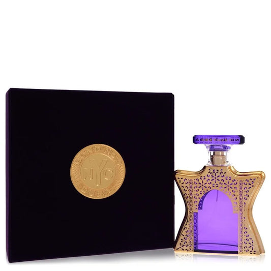 Bottle of Bond No. 9 Dubai Amethyst Eau de Parfum with deep purple glass and luxurious Middle Eastern-inspired design 100ml