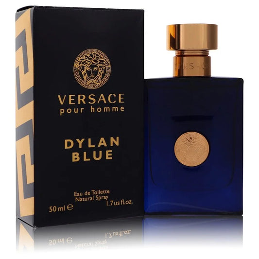 Versace Dylan Blue – modern fresh fougère fragrance in deep navy bottle with gold Medusa emblem. 50ml