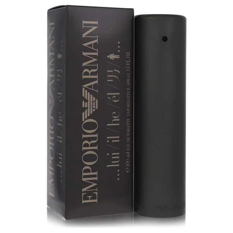 Emporio Armani for Men – classic woody aromatic cologne in matte grey bottle with minimalist design. 100ml