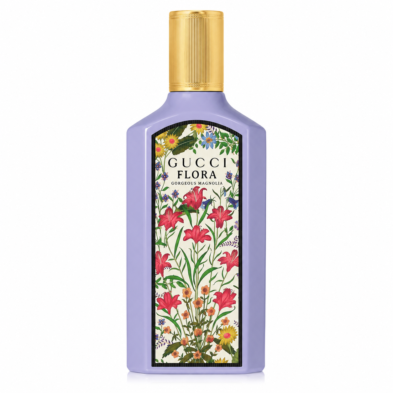 Gucci Flora Gorgeous Magnolia – vibrant fruity floral scent in soft purple bottle with gold cap. 100ml