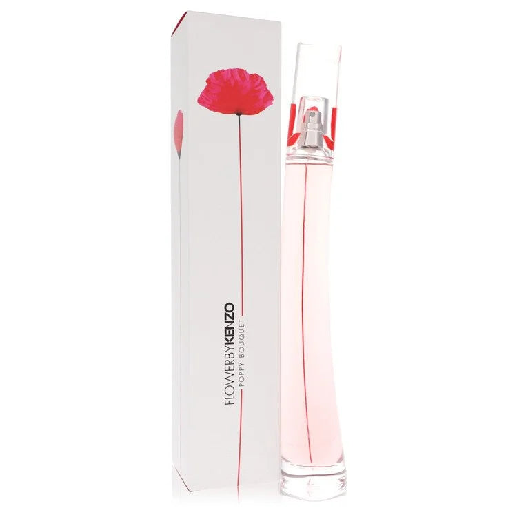 Perfume bottle and packaging with a red flower design on a white background 100ml