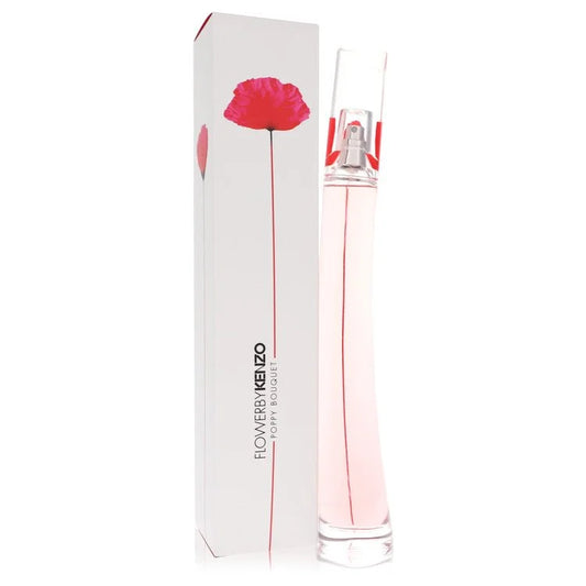 Perfume bottle and packaging with a red flower design on a white background 100ml
