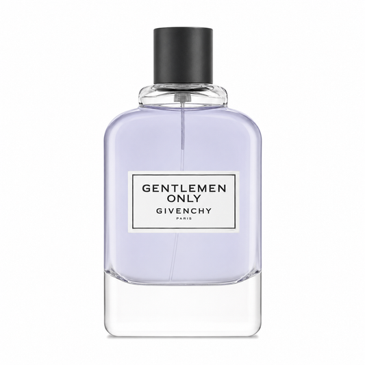 Givenchy Gentleman Only – modern woody aromatic fragrance in clear glass bottle with blue label. 100ml