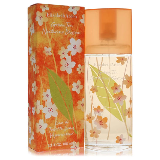 Elizabeth Arden Green Tea Nectarine Blossom perfume bottle and packaging on a white background 100ml