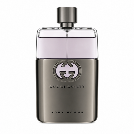 Gucci Guilty Eau de Toilette for men – fresh woody aromatic scent in sleek silver and black bottle. 90ml