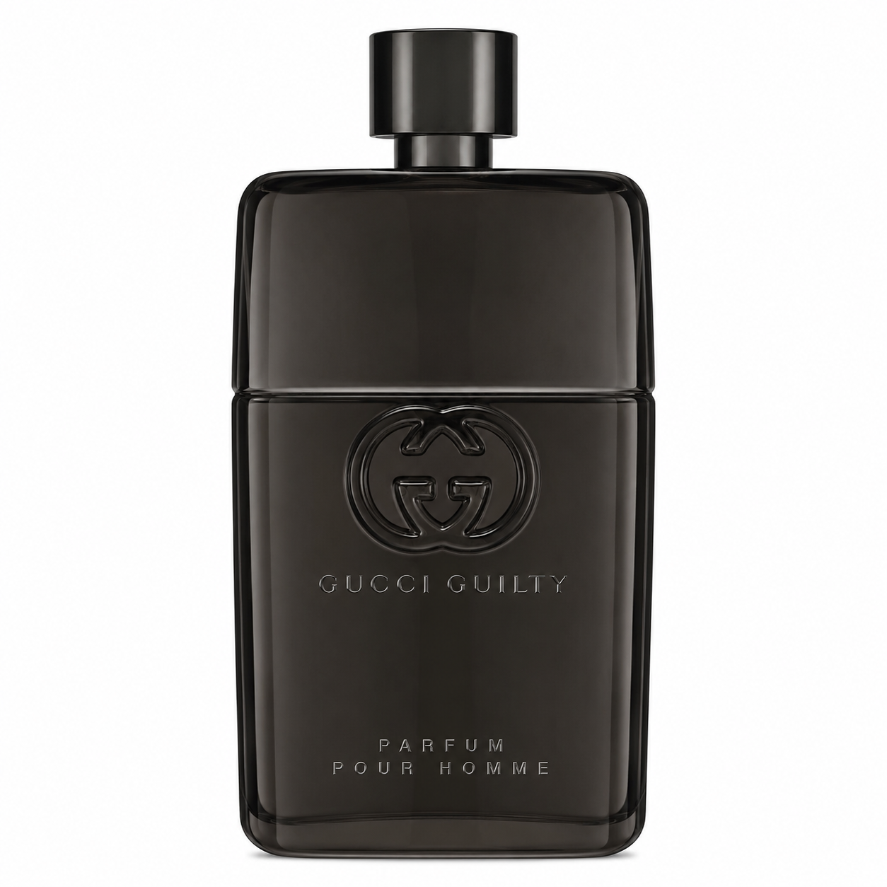 Gucci Guilty Parfum for men – intense masculine fragrance in deep matte black bottle with gold logo. 90ml
