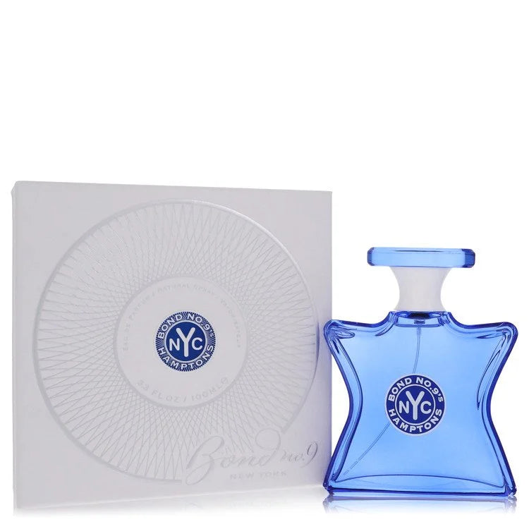Blue perfume bottle with packaging featuring 'Bond No. 9' logo on a white background 100ml