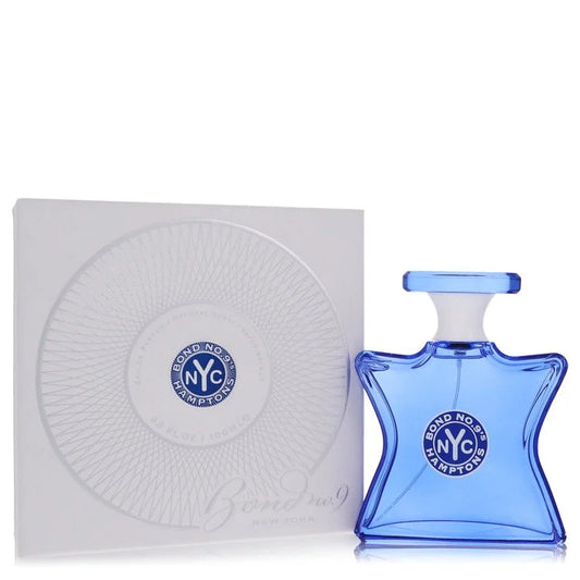 Blue perfume bottle with packaging featuring 'Bond No. 9' logo on a white background 100ml