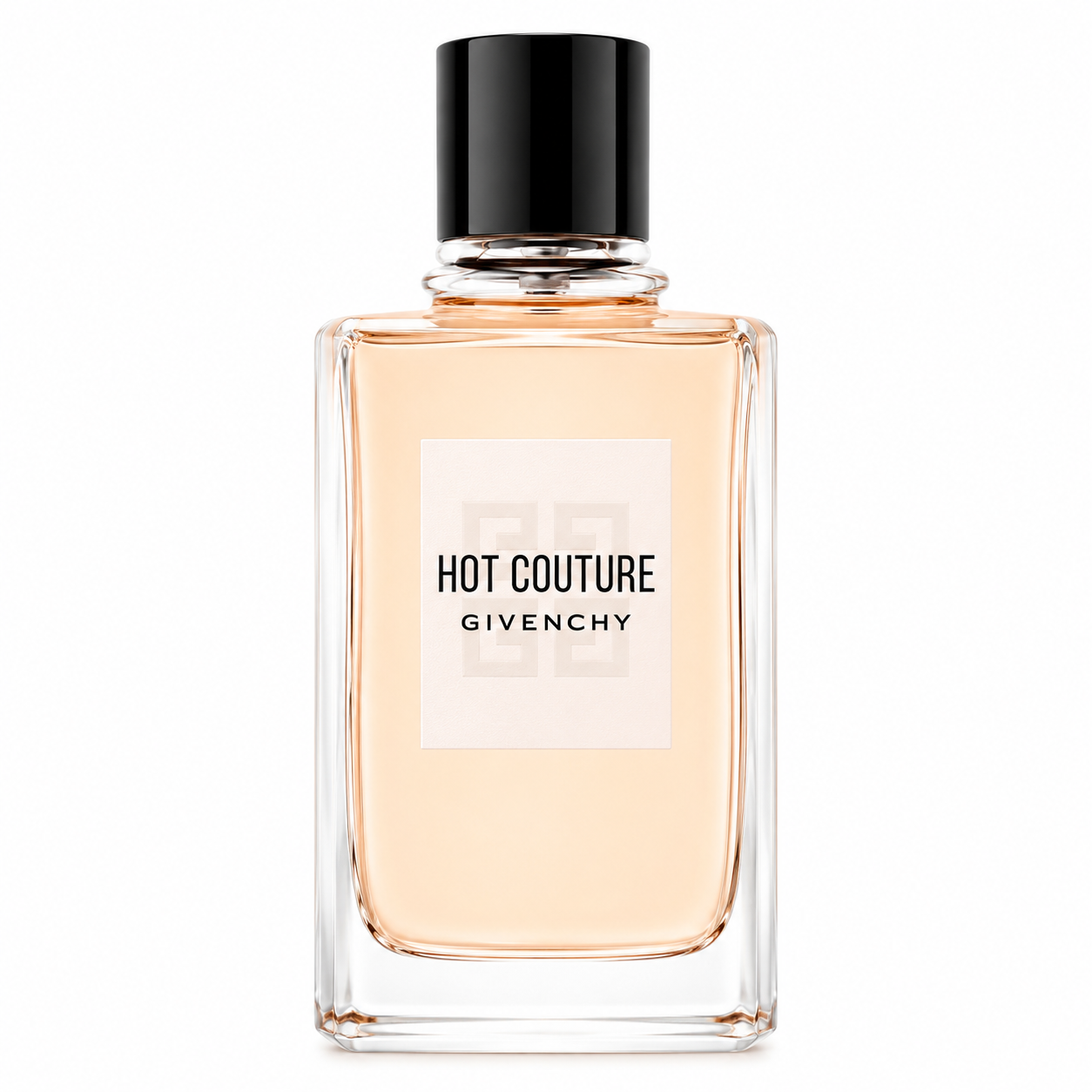 Givenchy Hot Couture – glamorous fruity spicy scent in tall rectangular bottle with pink tint. 100ml