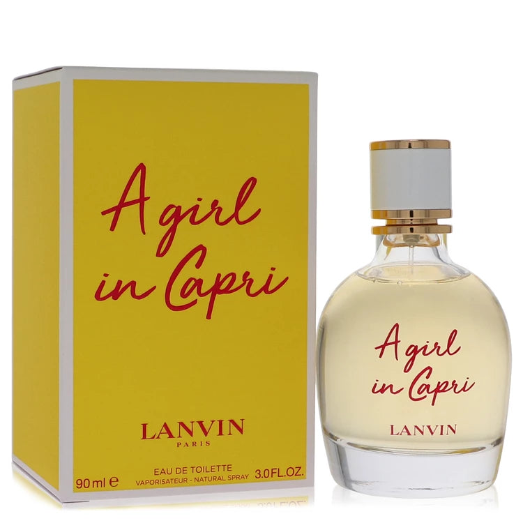 LANVIN 'A girl in Capri' perfume bottle and packaging on a white background 90ml
