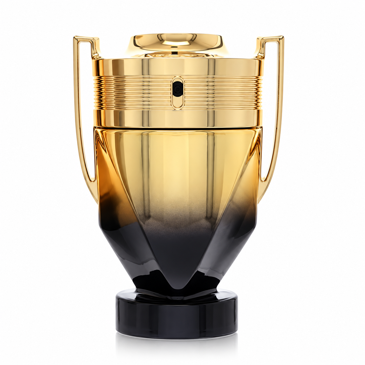 Paco Rabanne Invictus Elixir Parfum for men, luxurious gold trophy-shaped fragrance bottle featuring salted mineral accords, aromatic cypress and vanilla caviar 100ml