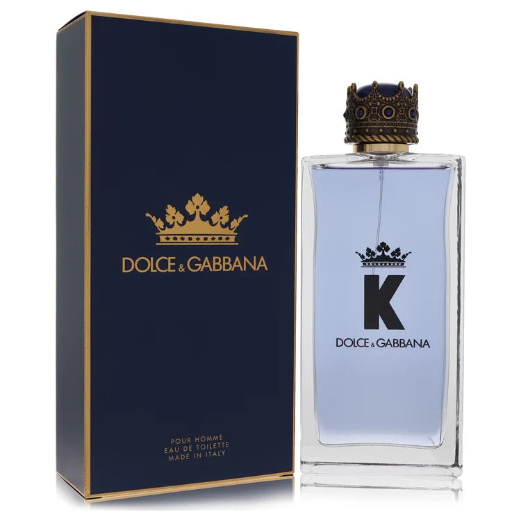 Dolce & Gabbana K – vibrant aromatic woody fragrance in clear glass bottle with royal blue crown cap. 200ml