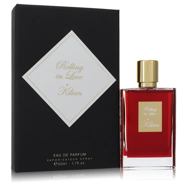 Kilian Rolling in Love – creamy floral musk perfume in bold red lacquered bottle with gold plate. 50ml