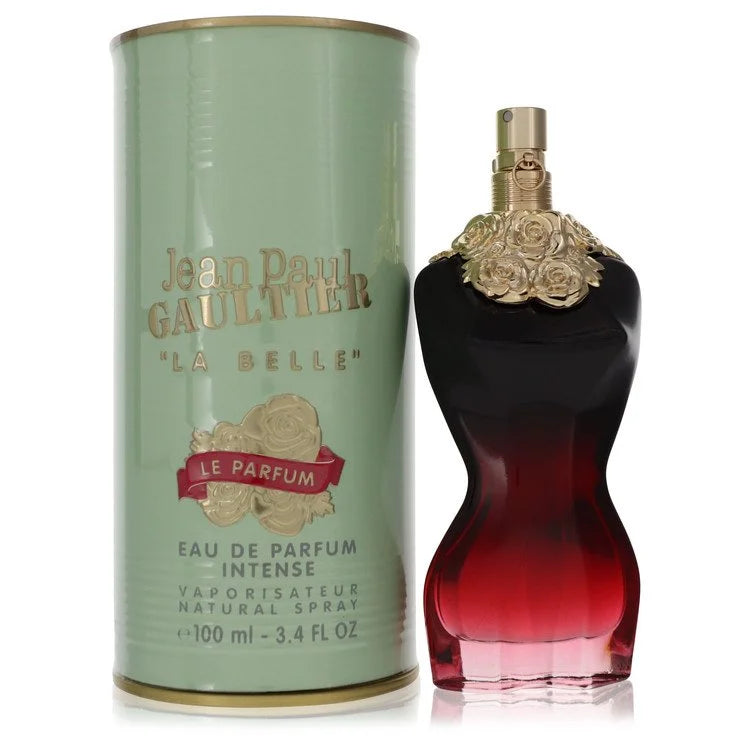 Jean Paul Gaultier La Belle perfume bottle and packaging on a white background