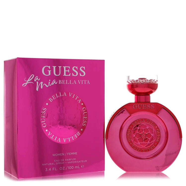 Guess La Mia Bella Vita perfume bottle and packaging on a white background 100ml