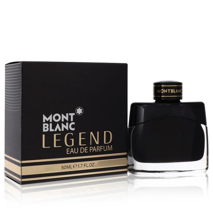 Montblanc Legend Eau de Parfum – intense aromatic cologne in glossy black bottle with silver trim. 50ml