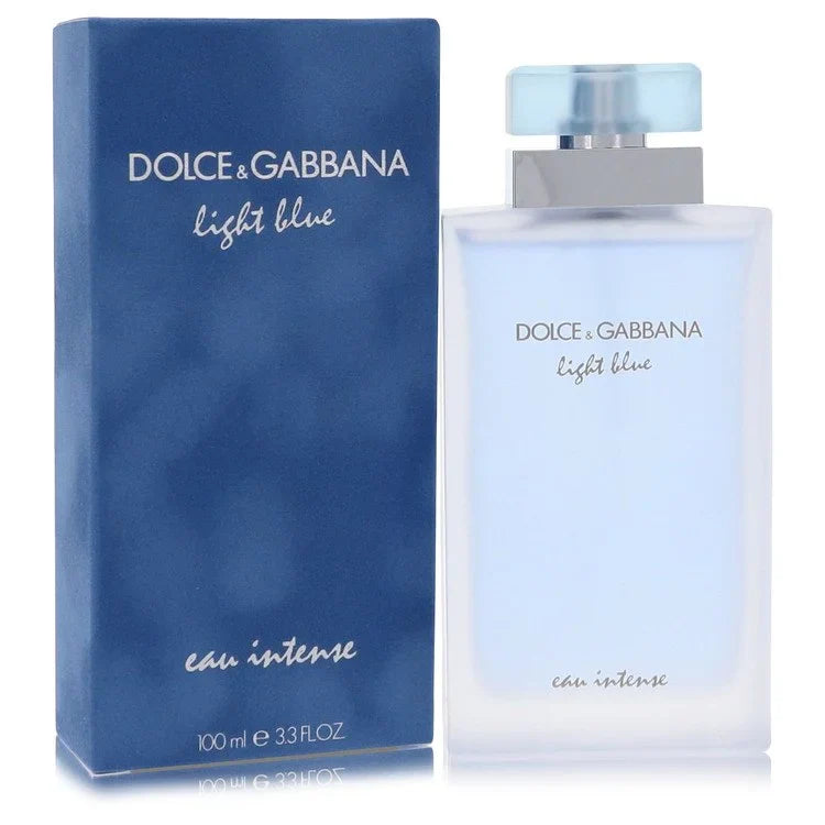 Dolce & Gabbana Light Blue Intense for women – deeper citrus floral scent in sleek frosted bottle with silver and blue cap. 100ml